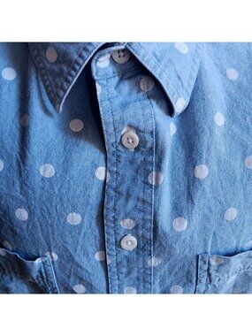 Vintage Men's Shirt Large 1980's VAN HEUSEN 417 PREP BLUE POLKA DOT Preppy Boy